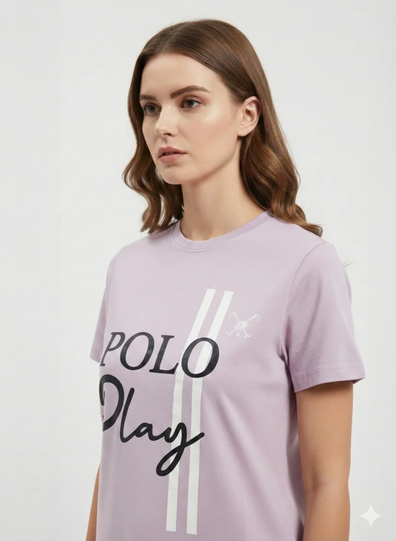 لعب البولو تيشيرت نسائي برسومات - ليلكي